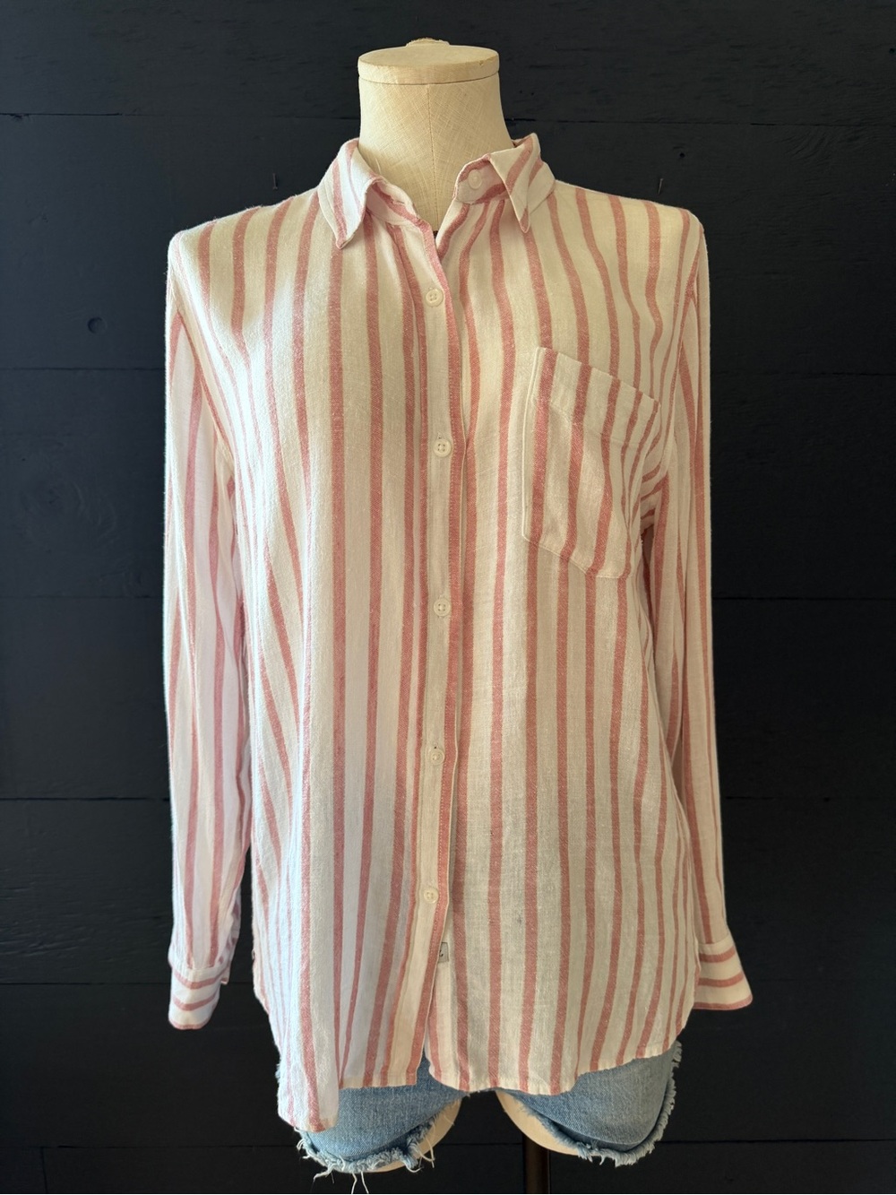 Rails Lex Rose/White Metallic Stripe Button Front Shirt XS